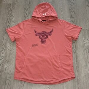 Under Armour‎ Project Rock Terry Hoodie Pink Short Sleeve Men XL Brahma Bull Gym